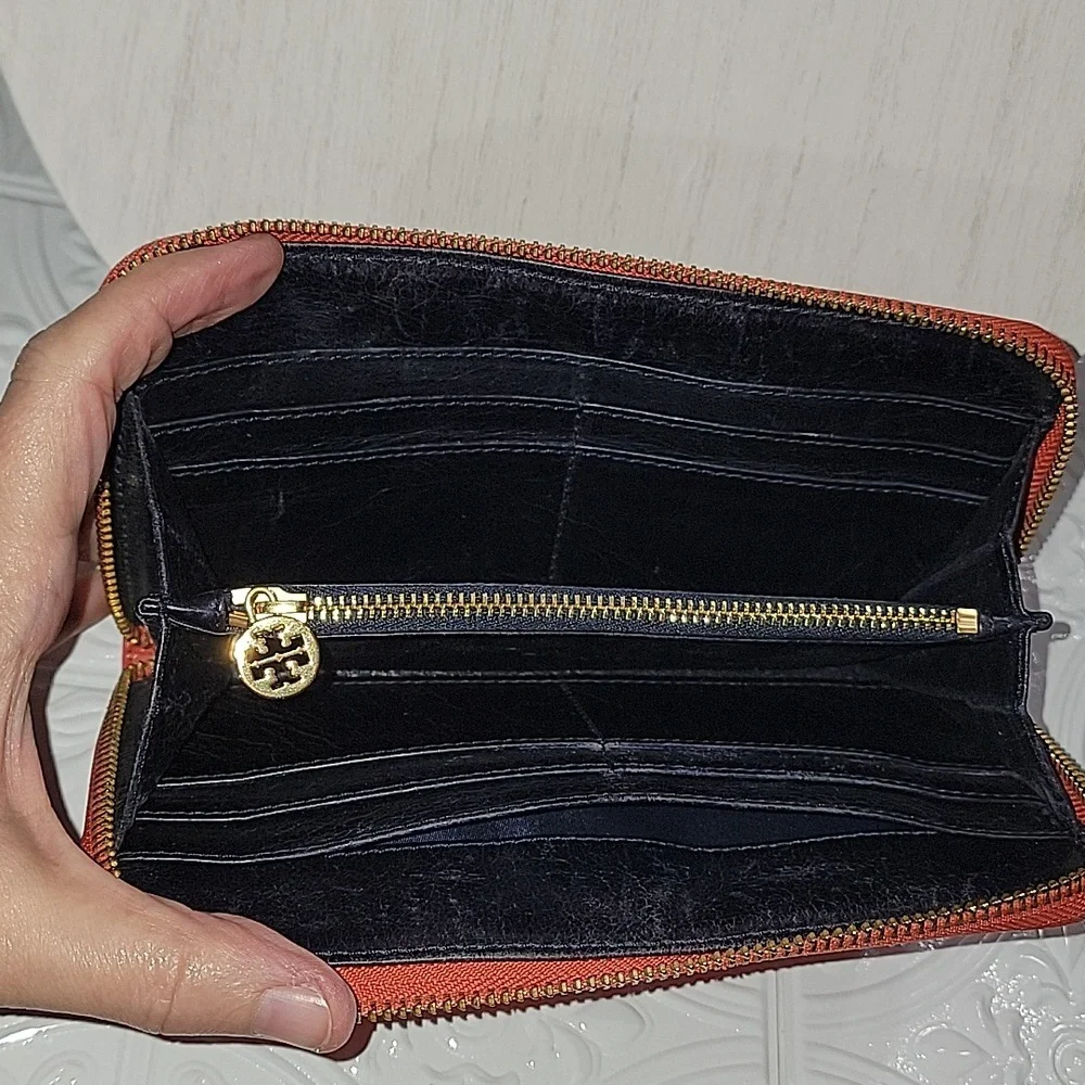 Tory Burch Poppy Red Robinson Continental Patent Leather Wallet
